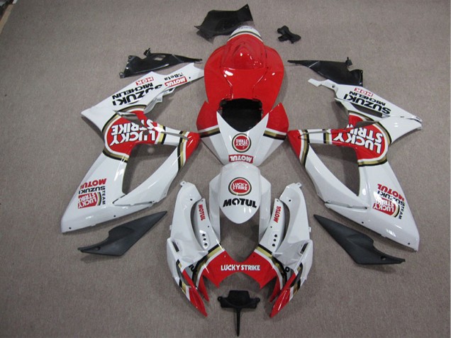 White Lucky Strike Red Motul 05-06 GSXR 1000 Motorcycle Fairings White Lucky Strike Red Motul 05-06 GSXR 1000 Motorcycle Fairings