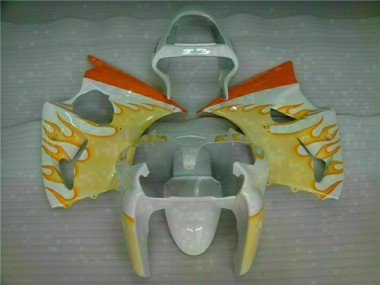 White Yellow Flame 00-02 ZX6R Motorcycle Fairings