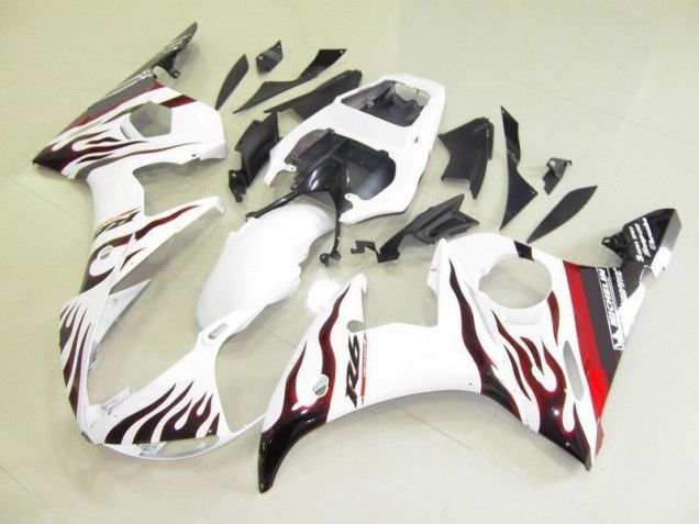 White and Flame 03-05 YZF R6 Motorcycle Fairings White and Flame 03-05 YZF R6 Motorcycle Fairings