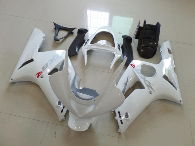 White with Silver Decals 03-04 ZX6R Motorcycle Fairings White with Silver Decals 03-04 ZX6R Motorcycle Fairings